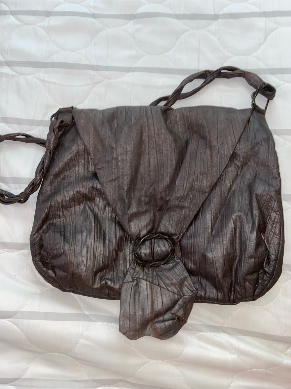 VTG CRINKLED LEATHER SLOUCH BAG Morris Moskowitz BROWNISH BLACK PURSE